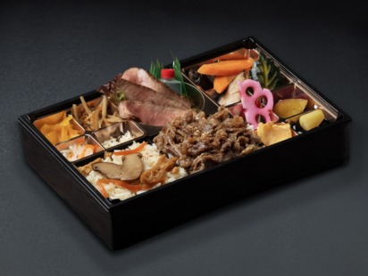 松茸＆A5炭焼きカルビ＆A5ランク黒毛和牛ステーキ弁当【お茶付き】